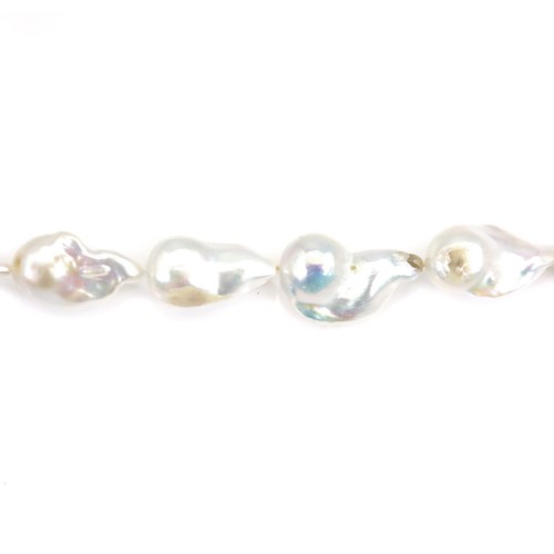 Perle coltivate d'acqua dolce, bianche, barocche, 16 mm x 40 cm