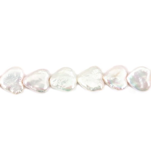 Perle de culture d'eau douce, blanche, coeur, 11-12mm x 40cm