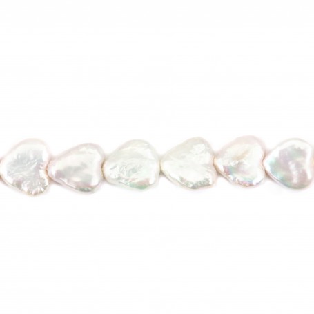Perle de culture d'eau douce, blanche, coeur, 11-12mm x 40cm