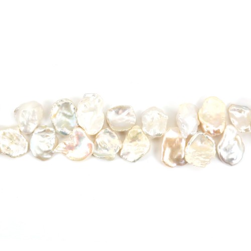Freshwater cultured pearl, white, keshi petal, 14-16mm x 40cm