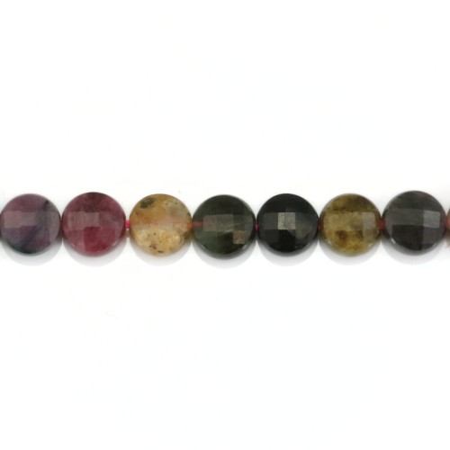 Round flat faceted multicolor tourmaline, 6mm x 38cm