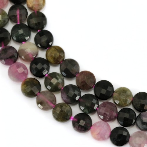 Multicolor tourmaline, round flat faceted, 6mm x 39cm