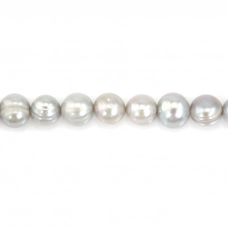 Perles d'eau douce rondes gris argenté 8-9mm x 40cm