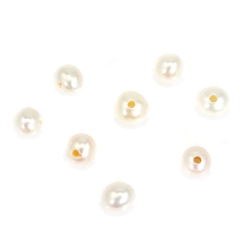 Perla coltivata d'acqua dolce, bianca, ovale 7-8 mm x 2 pezzi