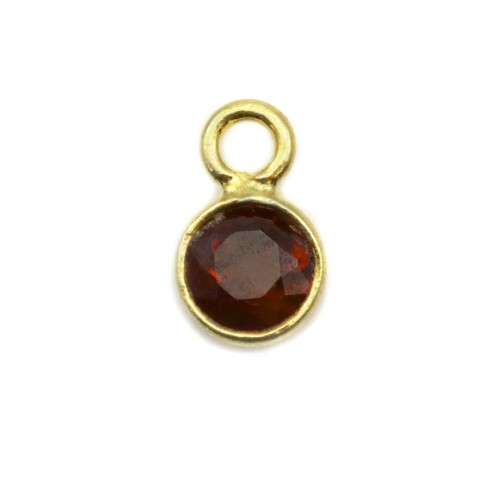 Round faceted garnet set in 925 sterling silver with fine gold plating 5mm x 1pc