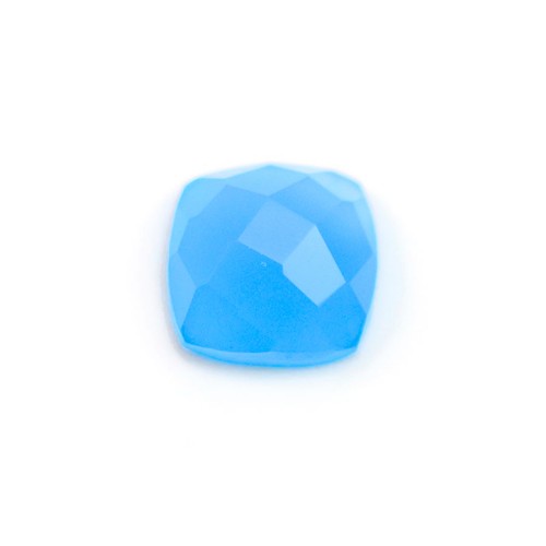 Cabochon blue chalcedony squares faceted 10mm x 1pc