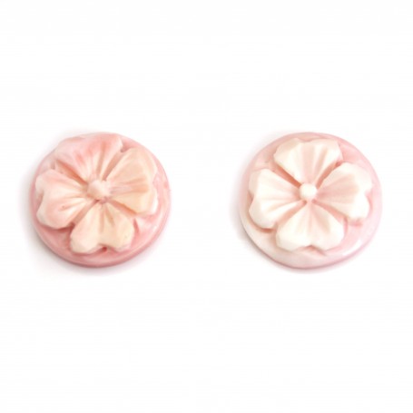 Cabochon Cameo Pink Conch round flower 12mm x 1pc