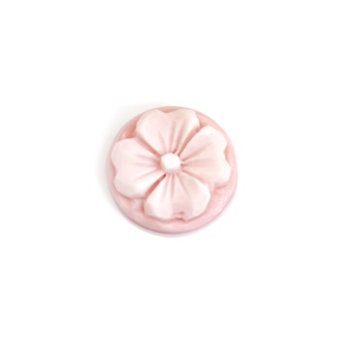 Cabochon Camée Conque rose rond fleur 16mm x 1pc