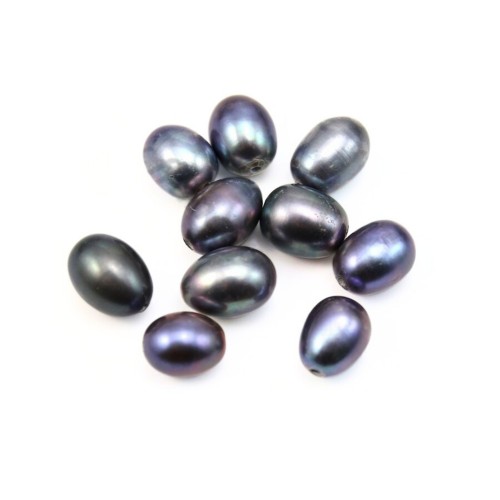 Perle d'eau douce gris violacé oval 7-8x9-11mm large perçage 1.0mm x 10pcs
