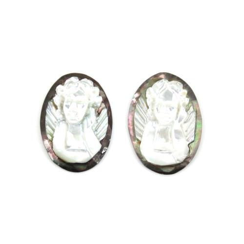 Cabochon Cameo Nacar Oval Angel Gris 10x14mm x 1pc
