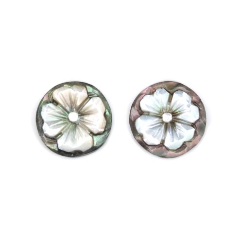 Cabochon Cameo Mother-of-pearl Gray round flower 14mm x 1pc