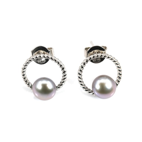 Grey cultured pearl hoop earrings - Silver 925 rhodium plated x 2pcs