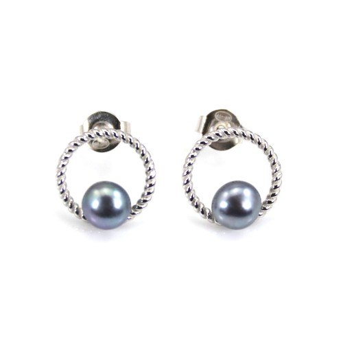 Earring blue cultured pearl - Silver 925 rhodium plated x 2pcs
