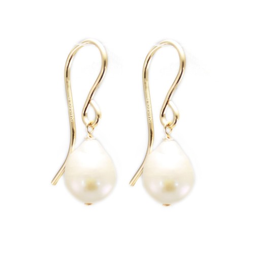 Earring white cultured pearl baroque drop 6x8mm - Gold Filled x 2pcs